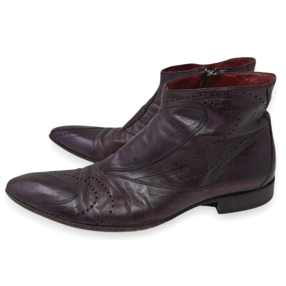 Jo Ghost Boots Mens 40 US 7 Burgundy Leather Side Zip Pointed Toe Brogue Italy main image 6